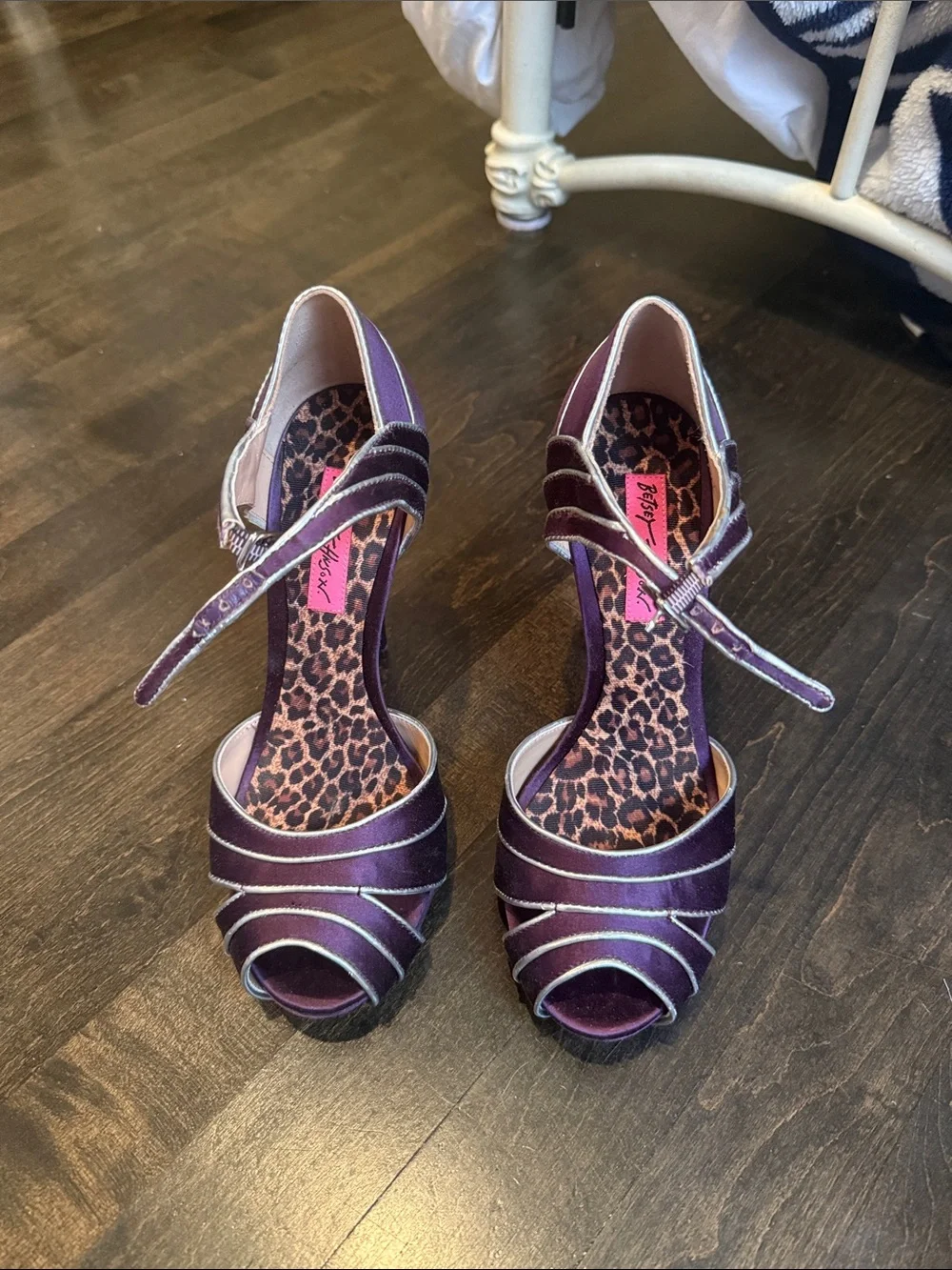 Purple Satin T-Strap High Heels by